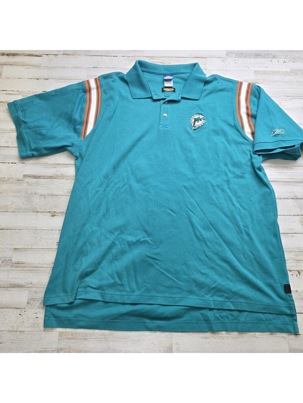 VTG Reebok Miami Dolphins Polo Shirt Mens 3XL Green NFL Short Sleeve Golf Y2K